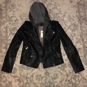 Lucky Brand size S black leather hooded jacket NWT